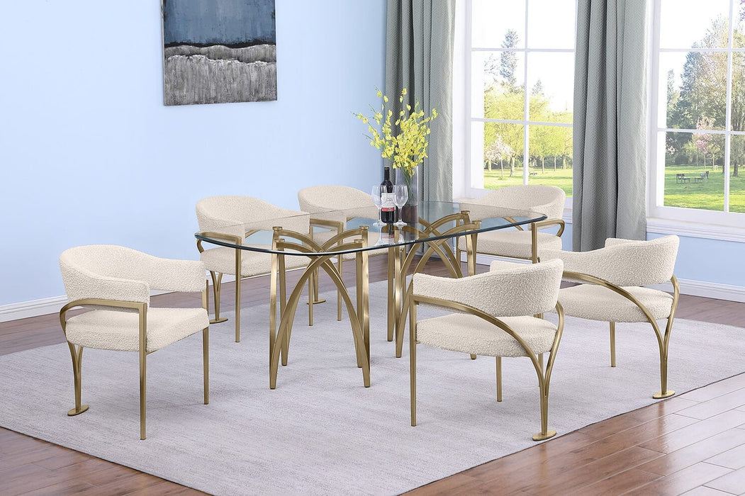 Mariano Furniture - 7 Piece Small Rectangular Glass Dining Set in Cream/Gold- BQ-D06-6SC307 - GreatFurnitureDeal