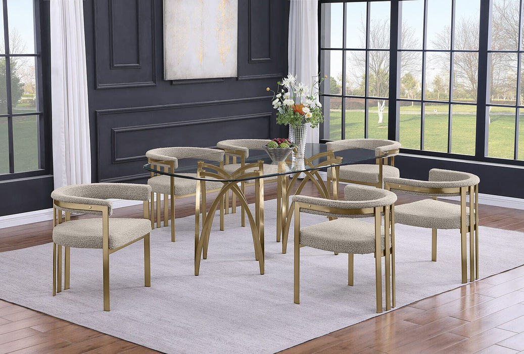 Mariano Furniture - 7 Piece Rectangular Dining Table Set in Gray/Gold - BQ-D06-6SC385 - GreatFurnitureDeal