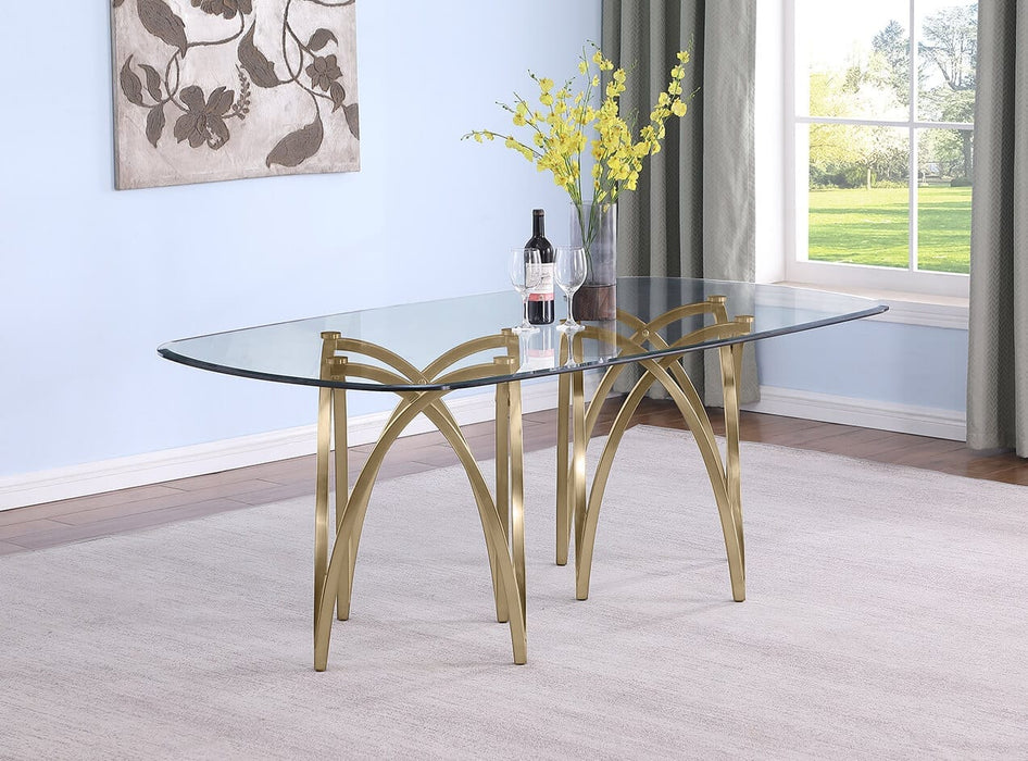 Mariano Furniture - Rounded Rectangular Glass Dining Table in Gold - BQ-D08-DT - GreatFurnitureDeal
