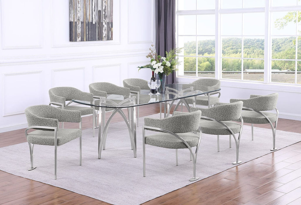 Mariano Furniture - 9 Piece Big Rectangular Glass Dining Set in Rich Gray/Silver - BQ-D07-8SC300 - GreatFurnitureDeal