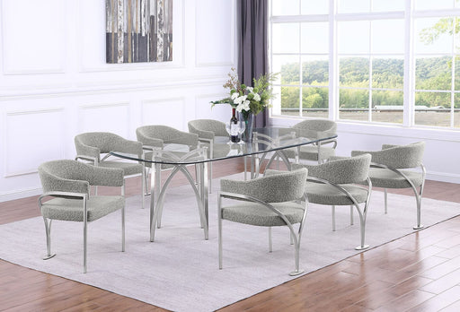 Mariano Furniture - 9 Piece Big Rectangular Glass Dining Set in Rich Gray/Silver - BQ-D07-8SC300 - GreatFurnitureDeal