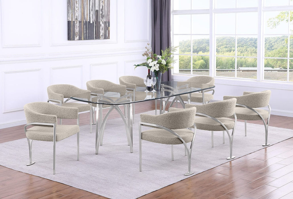 Mariano Furniture - 9 Piece Big Rectangular Glass Dining Set in Gray/Silver - BQ-D07-8SC301 - GreatFurnitureDeal