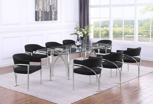 Mariano Furniture - 9 Piece Big Rectangular Glass Dining Set in Black/Silver - BQ- D07-8SC302 - GreatFurnitureDeal