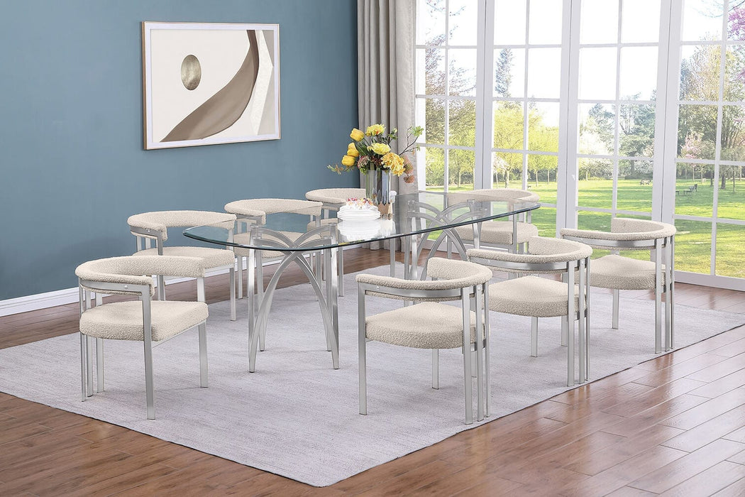Mariano Furniture - 9 Piece Rectangular Dining Table Set in Cream/Silver - BQ-D07-8SC383 - GreatFurnitureDeal