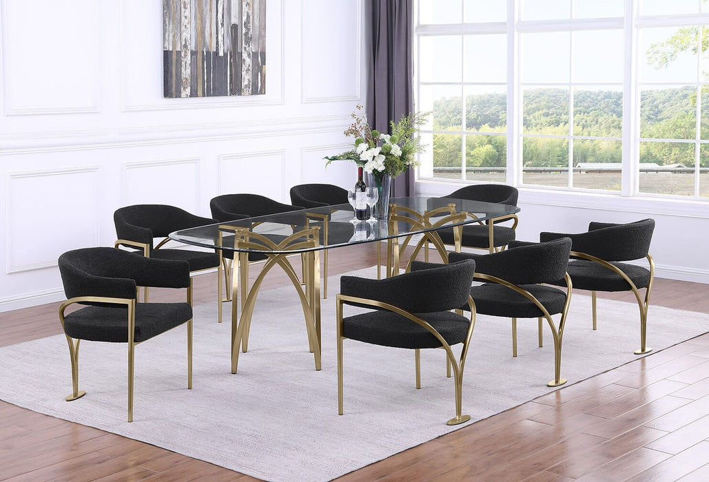 Mariano Furniture - 9 Piece Big Rectangular Glass Dining Set in Black/Gold - BQ-D08-8SC306 - GreatFurnitureDeal