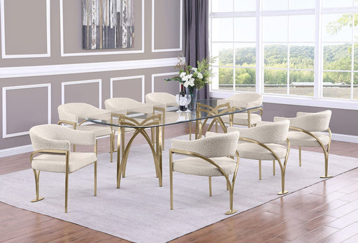 Mariano Furniture - 9 Piece Big Rectangular Glass Dining Set in Cream/Gold - BQ-D08-8SC307 - GreatFurnitureDeal