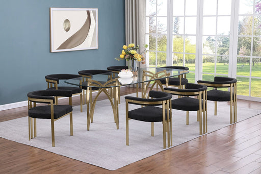 Mariano Furniture - 9 Piece Rectangular Dining Table Set in Black/Gold- BQ-D08-8SC386 - GreatFurnitureDeal
