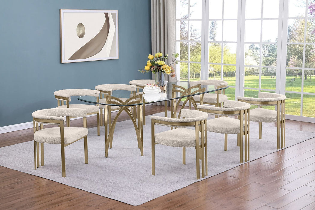 Mariano Furniture - 9 Piece Rectangular Dining Table Set in Cream/Gold- BQ-D08-8SC387 - GreatFurnitureDeal