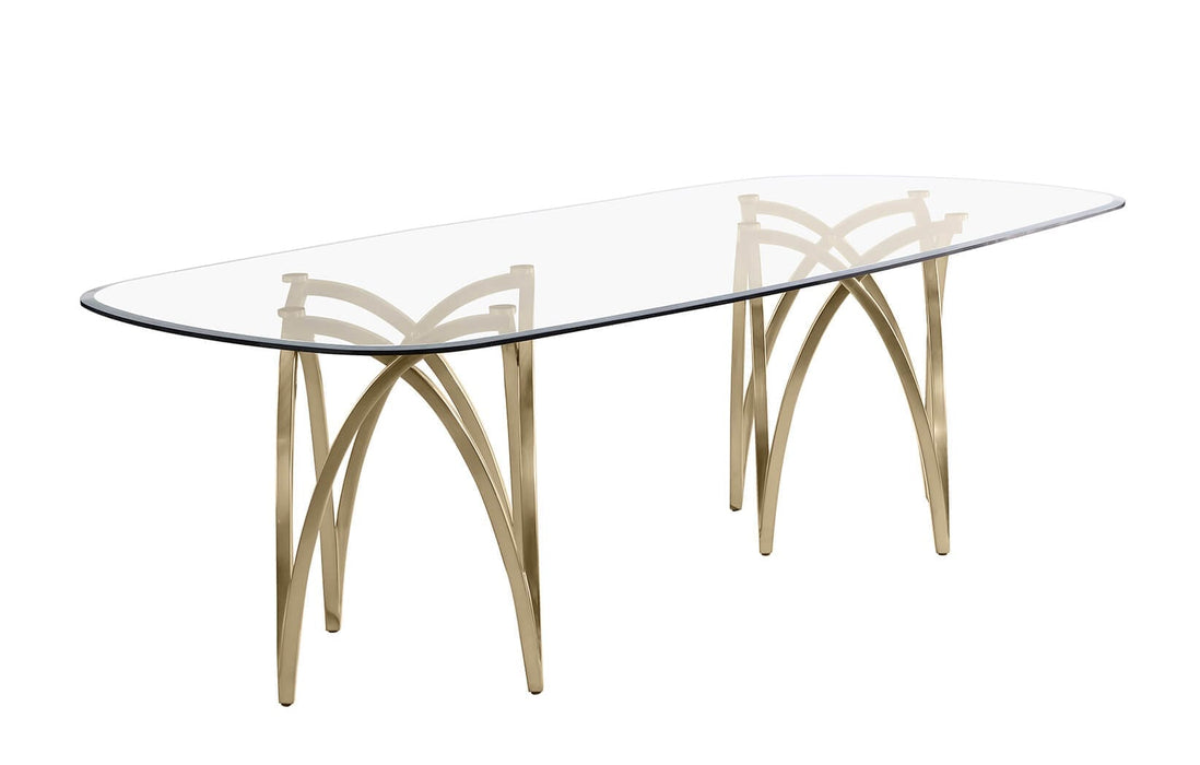 Mariano Furniture - Rounded Rectangular Glass Dining Table in Gold - BQ-D08-DT - GreatFurnitureDeal