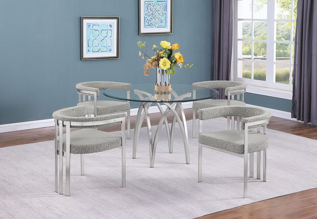 Mariano Furniture - 5 Piece Circular Glass Dining Set with Matte Chrome in Rich Gray - BQ-D09-4SC380 - GreatFurnitureDeal