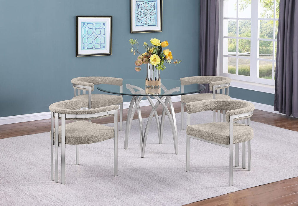 Mariano Furniture - 5 Piece Circular Glass Dining Set with Matte Chrome in Gray - BQ-D09-4SC381 - GreatFurnitureDeal
