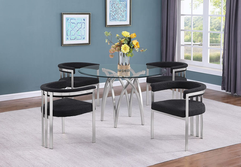Mariano Furniture - 5 Piece Circular Glass Dining Set with Matte Chrome in Black - BQ-D09-4SC382 - GreatFurnitureDeal