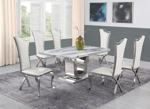 Mariano Furniture - 7 Piece Marble Dining Table Set in White - BQ-D14-6SC34 - GreatFurnitureDeal