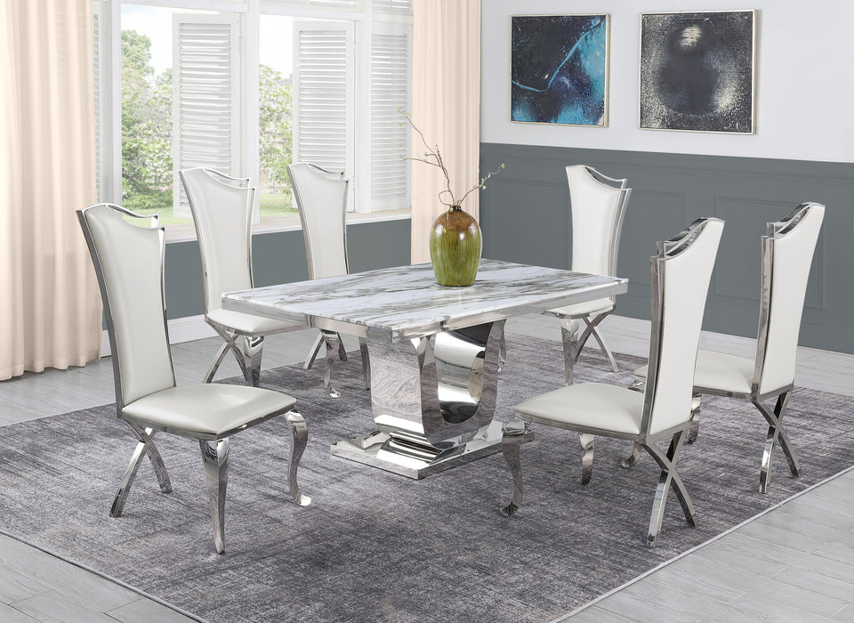 Mariano Furniture - 7 Piece Marble Dining Table Set in White - BQ-D14-6SC34 - GreatFurnitureDeal