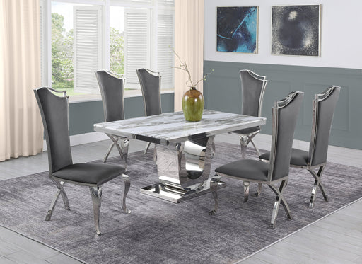 Mariano Furniture - 7 Piece Marble Dining Table Set in Dark Gray - BQ-D14-6SC36 - GreatFurnitureDeal