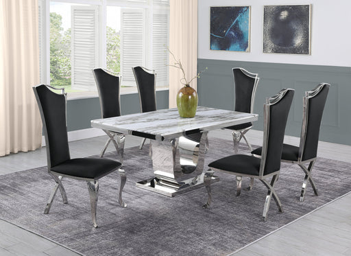 Mariano Furniture - 7 Piece Marble Dining Table Set in White - BQ-D14D7 - GreatFurnitureDeal