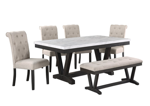 Mariano Furniture - 6 Piece Faux White Marble Dining Table Set - BQ-D186D6 - GreatFurnitureDeal