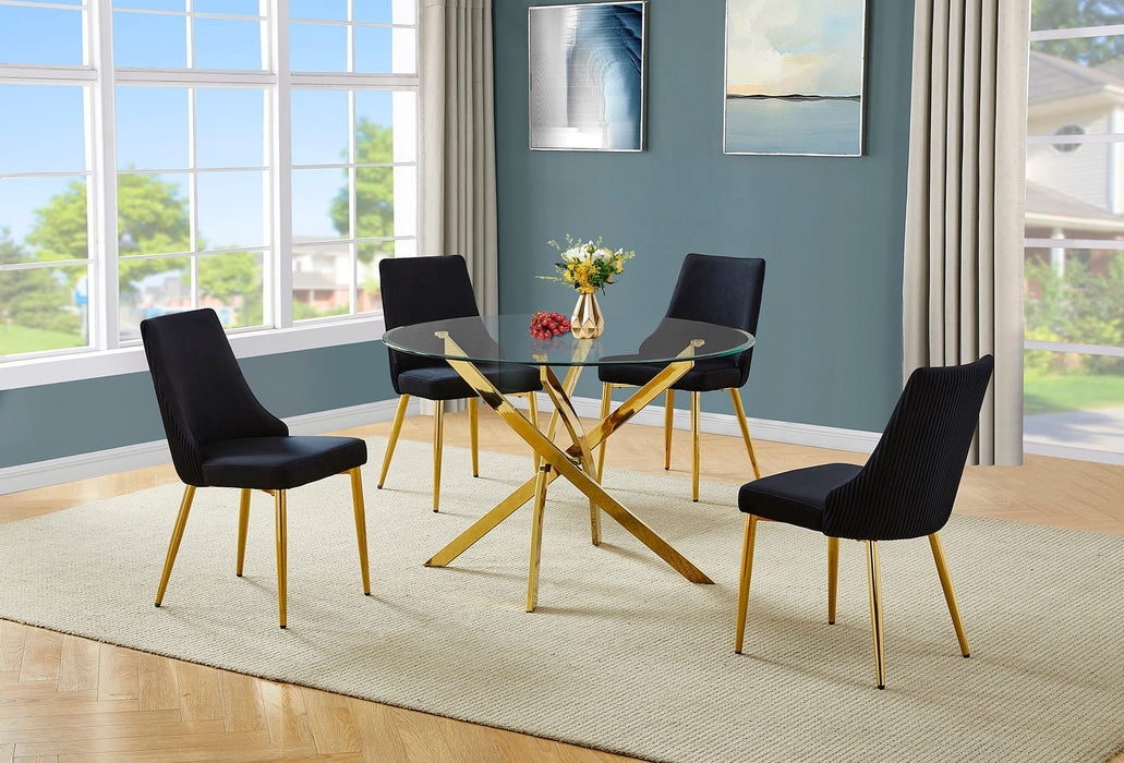 Mariano Furniture - 5 Piece Round Glass Dining Set in Black/Gold - BQ-D232-4SC261 - GreatFurnitureDeal