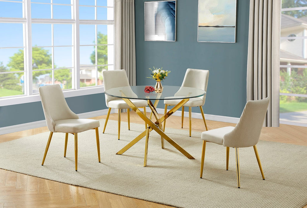 Mariano Furniture - 5 Piece Round Glass Dining Set in Cream/Gold - BQ-D232-4SC262 - GreatFurnitureDeal
