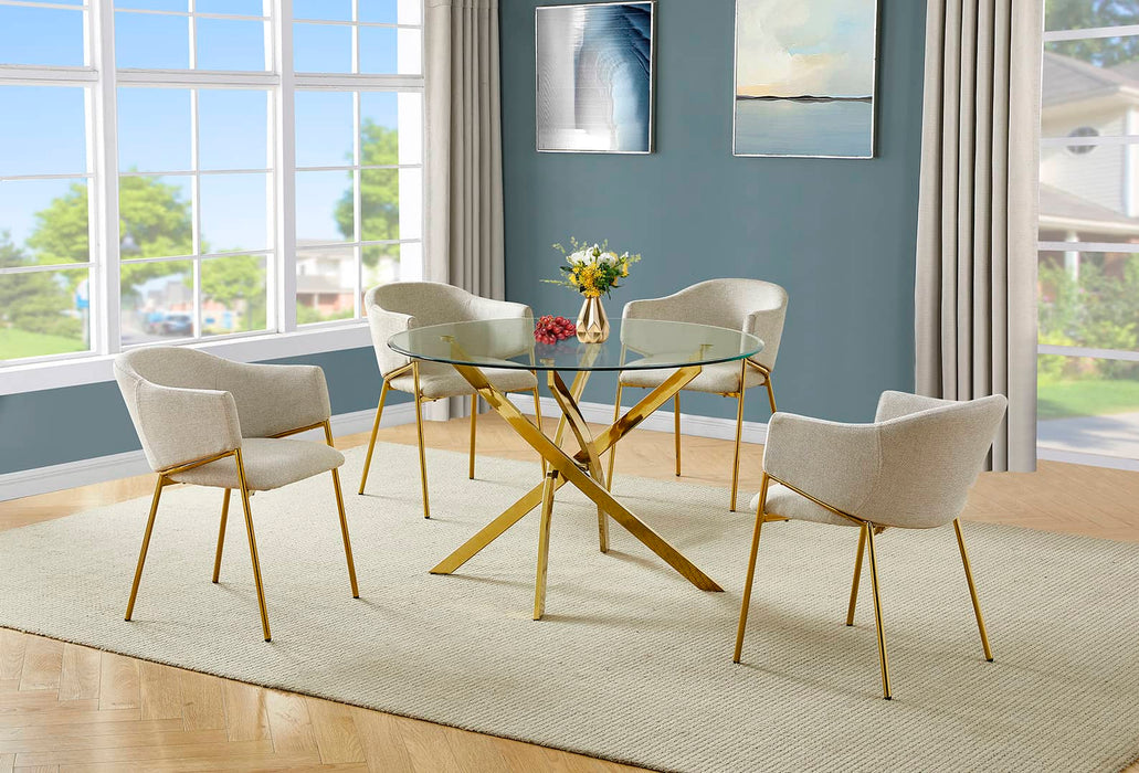 Mariano Furniture - 5 Piece Round Glass Dining Set in Beige/Gold - BQ-D232-4SC264 - GreatFurnitureDeal