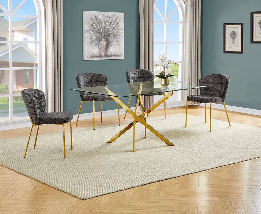 Mariano Furniture - 5 Piece Rectangular Glass Dining Set in Dark Gray/Gold - BQ-D234-4SC254 - GreatFurnitureDeal