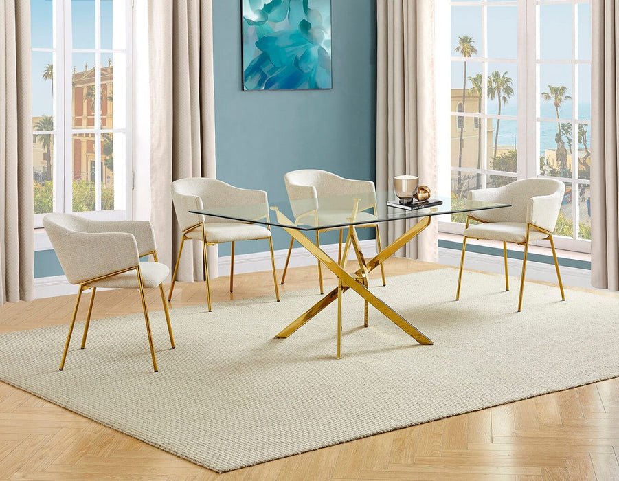 Mariano Furniture - 5 Piece Rectangular Glass Dining Set in Beige/Gold - BQ-D234-4SC264 - GreatFurnitureDeal