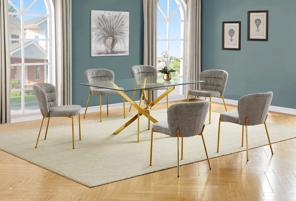 Mariano Furniture - 7 Piece Rectangular Glass Dining Set in Gray/Gold - BQ-D234-6SC255 - GreatFurnitureDeal