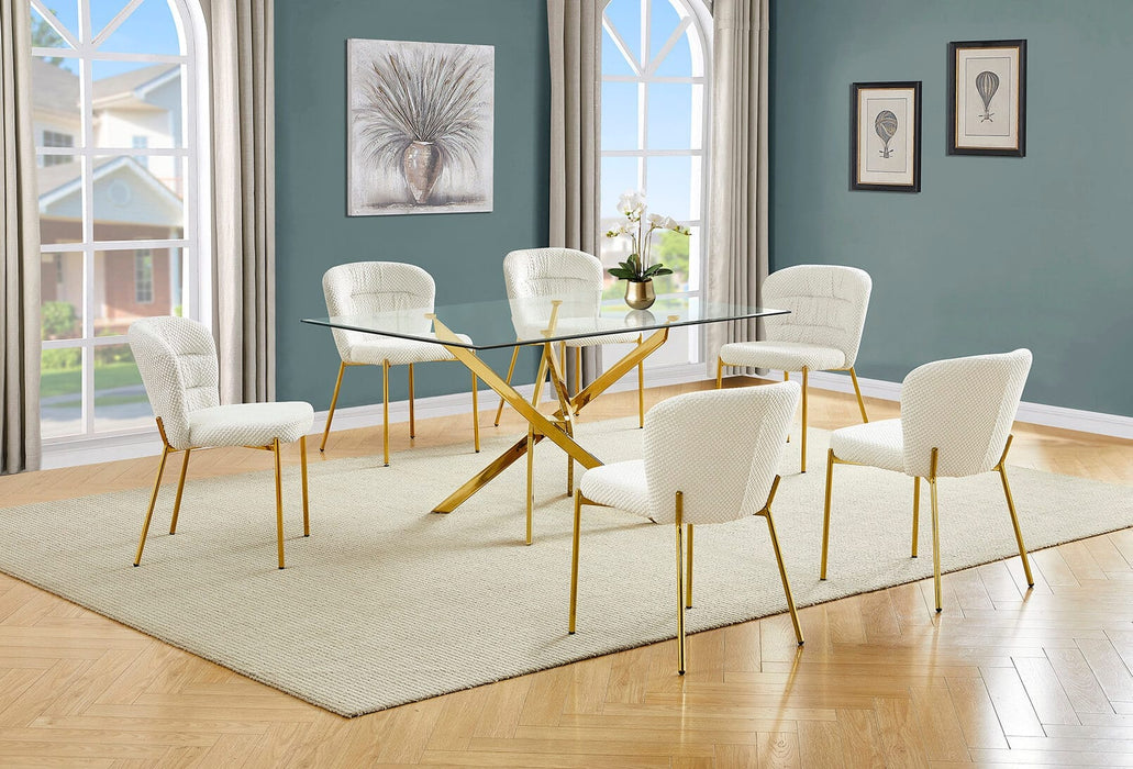 Mariano Furniture - 7 Piece Rectangular Glass Dining Set in Cream/Gold - BQ-D234-6SC256 - GreatFurnitureDeal