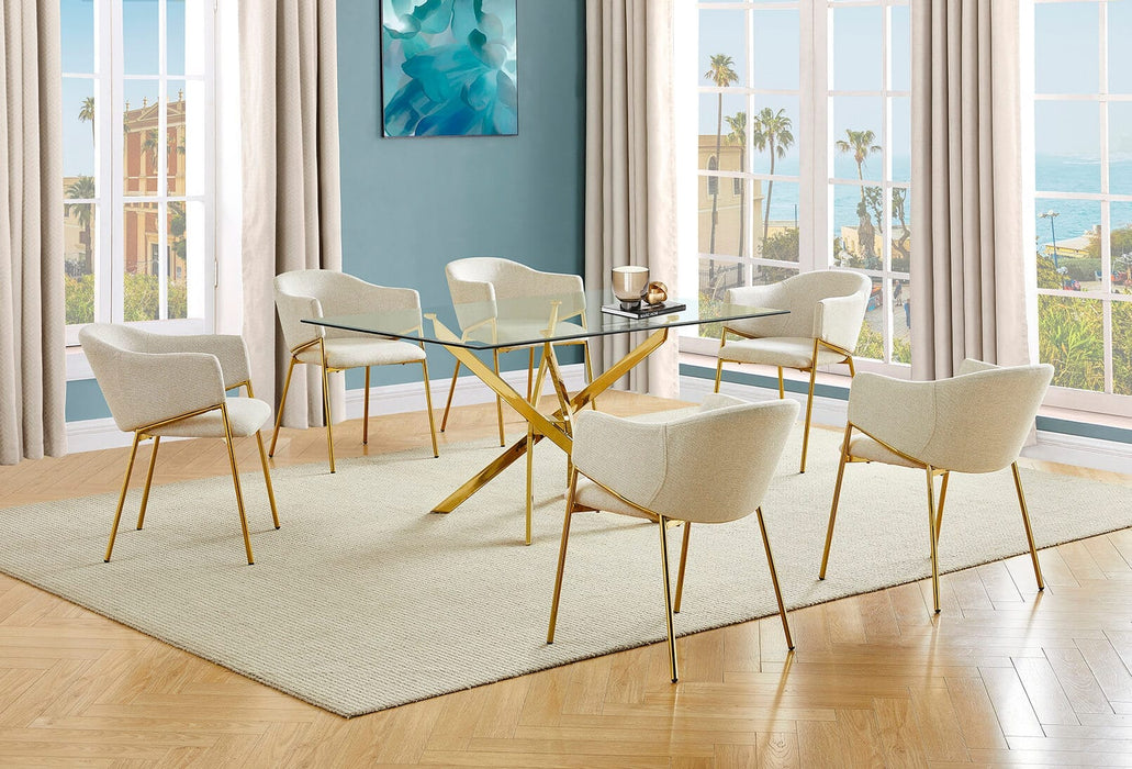 Mariano Furniture - 7 Piece Rectangular Glass Dining Set in Beige/Gold - BQ-D234-6SC264 - GreatFurnitureDeal