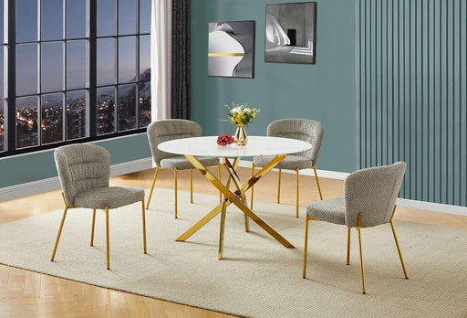 Mariano Furniture - 5 Piece Round Faux Marble Dining Set in Gray/Gold - BQ-D235-4SC255 - GreatFurnitureDeal