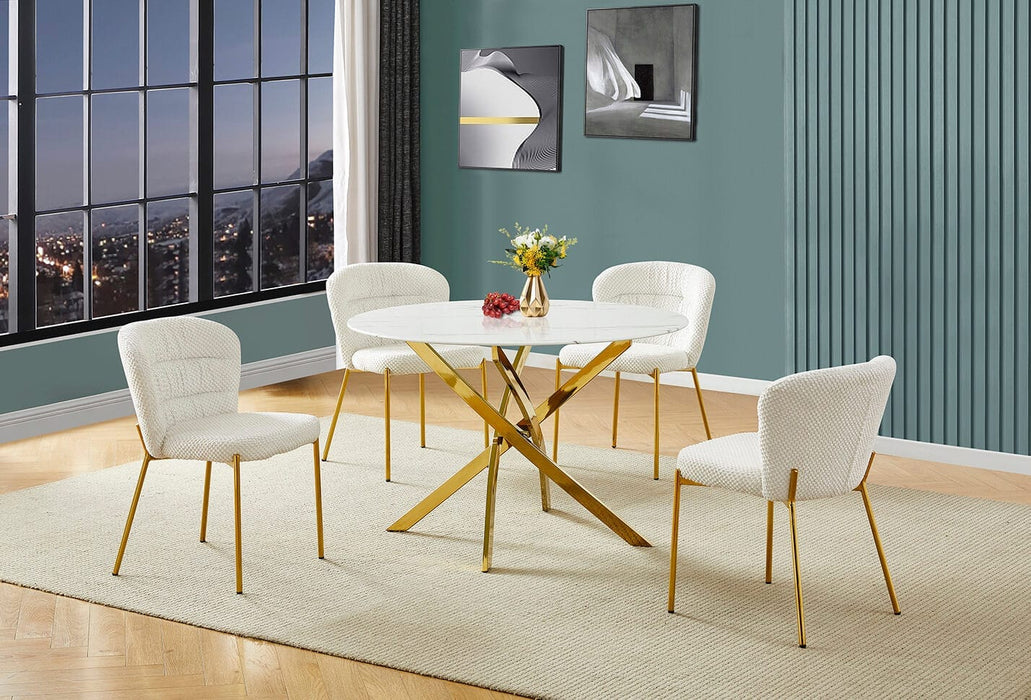 Mariano Furniture - 5 Piece Round Faux Marble Dining Set in Cream/Gold - BQ-D235-4SC256 - GreatFurnitureDeal