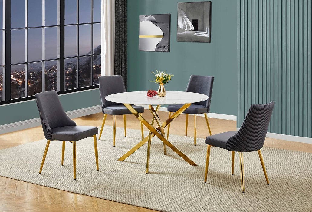 Mariano Furniture - 5 Piece Round Glass Dining Set in Dark Gray/Gold - BQ-D235-4SC260 - GreatFurnitureDeal