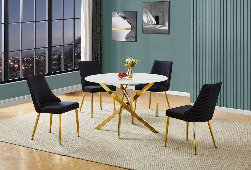 Mariano Furniture - 5 Piece Round Glass Dining Set in Black/Gold - BQ-D235-4SC261 - GreatFurnitureDeal