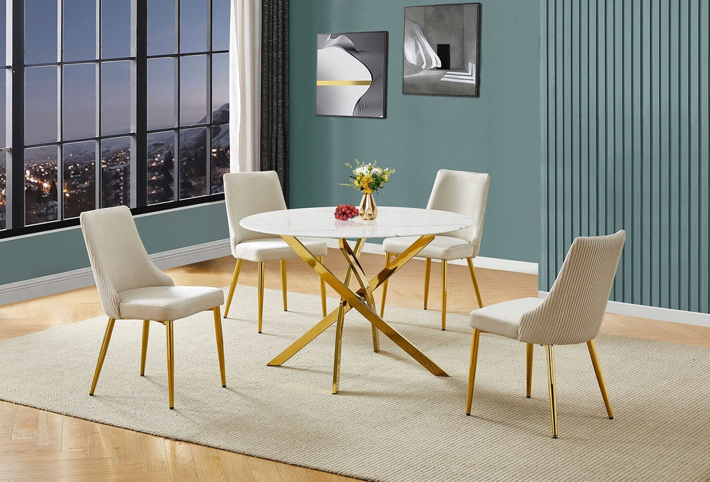 Mariano Furniture - 5 Piece Round Glass Dining Set in Cream/Gold - BQ-D235-4SC262 - GreatFurnitureDeal