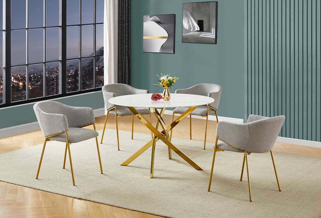 Mariano Furniture - 5 Piece Round Faux Marble Dining Set in Gray/Gold - BQ-D235-4SC263 - GreatFurnitureDeal