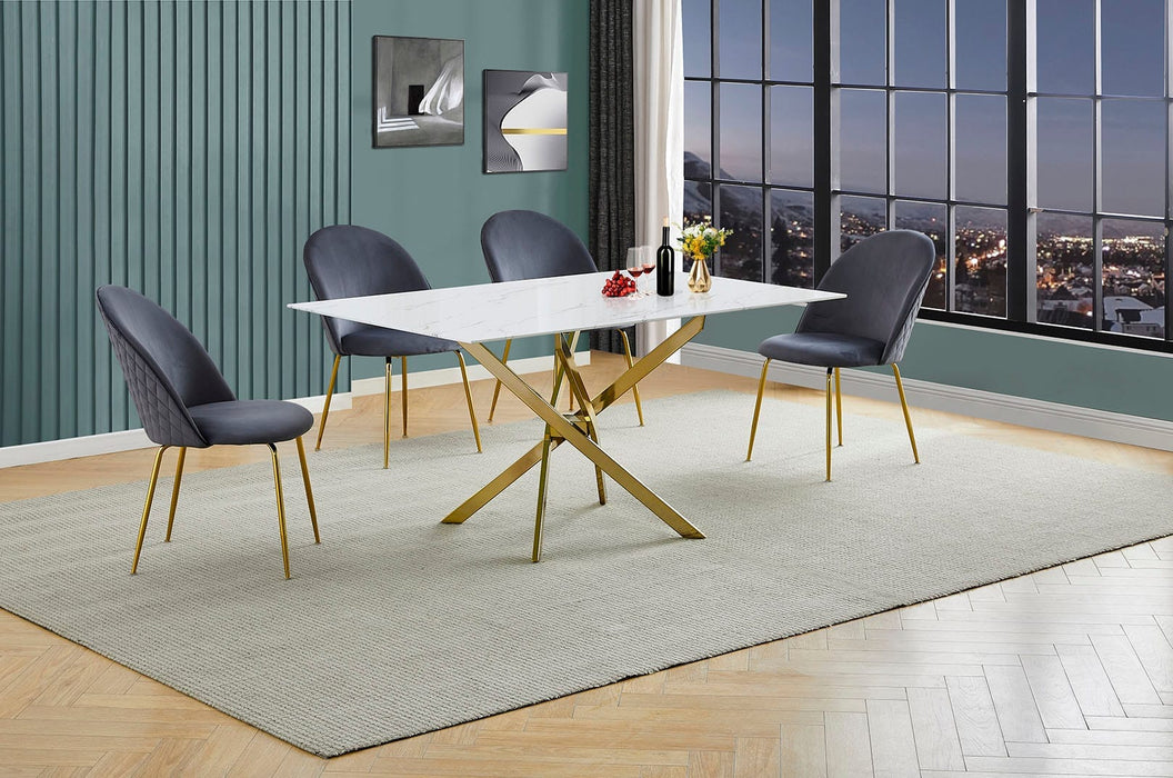 Mariano Furniture - D242 - 5 Piece Dining Set in Dark Gray/Gold - BQ-D242-4SC148 - GreatFurnitureDeal