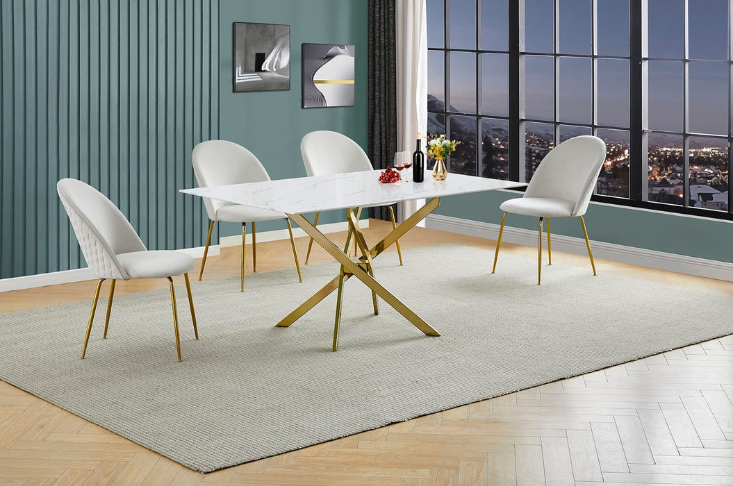 Mariano Furniture - D242 - 5 Piece Dining Set in White/Gold - BQ-D242-4SC150 - GreatFurnitureDeal