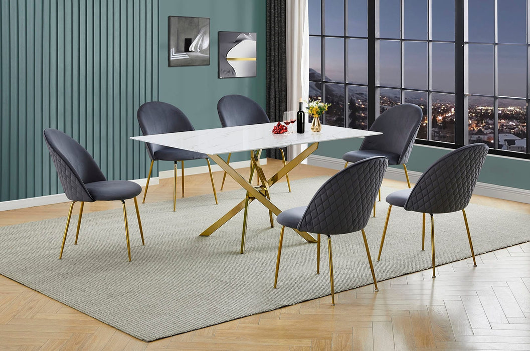 Mariano Furniture - D242 - 7 Piece Dining Set in Dark Gray/Gold - BQ-D242-6SC148 - GreatFurnitureDeal