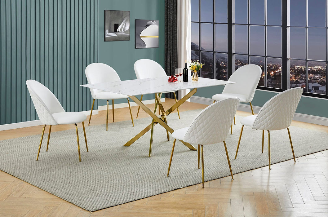 Mariano Furniture - D242 - 7 Piece Dining Set in White/Gold - BQ-D242-6SC150 - GreatFurnitureDeal