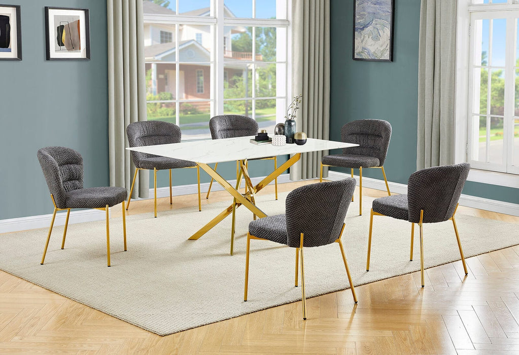 Mariano Furniture - 7 Piece Rectangular Faux Marble Dining Set in Dark Gray/Gold - BQ-D242-6SC254 - GreatFurnitureDeal