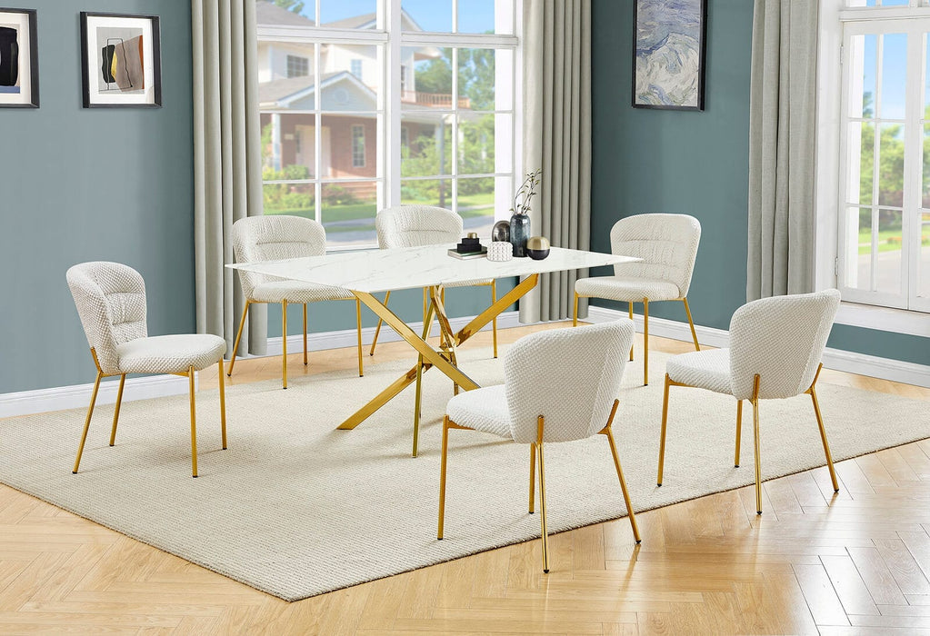 Mariano Furniture - 7 Piece Rectangular Faux Marble Dining Set in Cream/Gold - BQ-D242-6SC256 - GreatFurnitureDeal