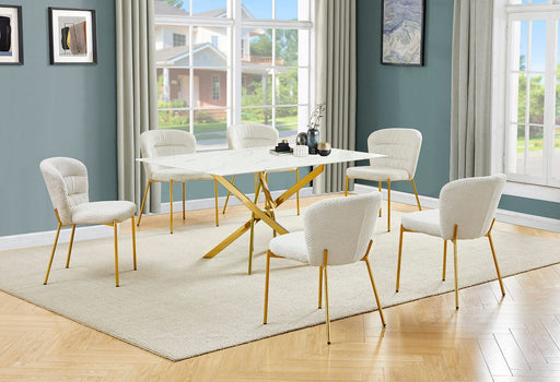 Mariano Furniture - 7 Piece Rectangular Faux Marble Dining Set in Cream/Gold - BQ-D242-6SC256 - GreatFurnitureDeal