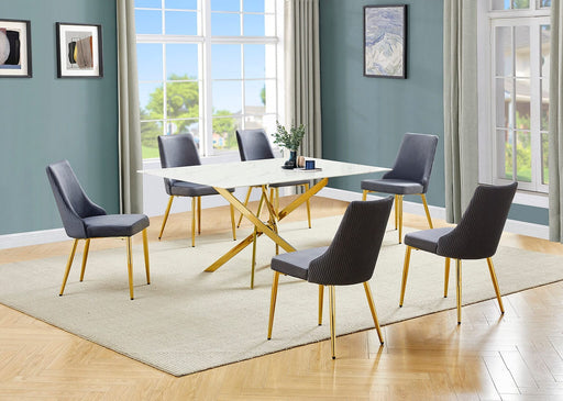 Mariano Furniture - 7 Piece Dining Table Set in Drak Gray/Gold - BQ-D242-6SC260 - GreatFurnitureDeal