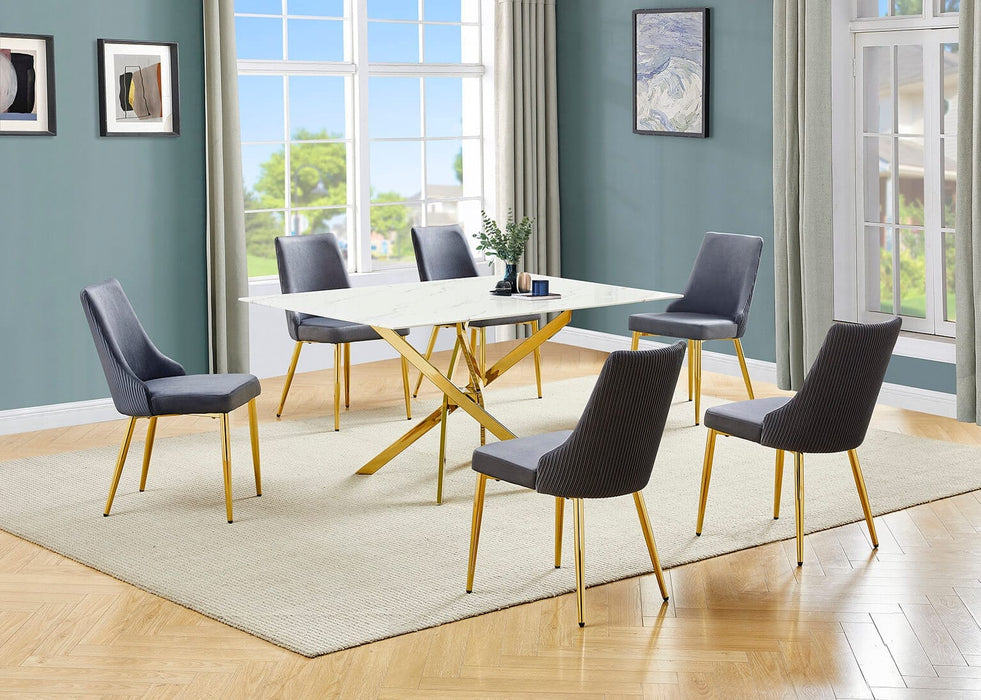 Mariano Furniture - 7 Piece Dining Table Set in Drak Gray/Gold - BQ-D242-6SC260 - GreatFurnitureDeal