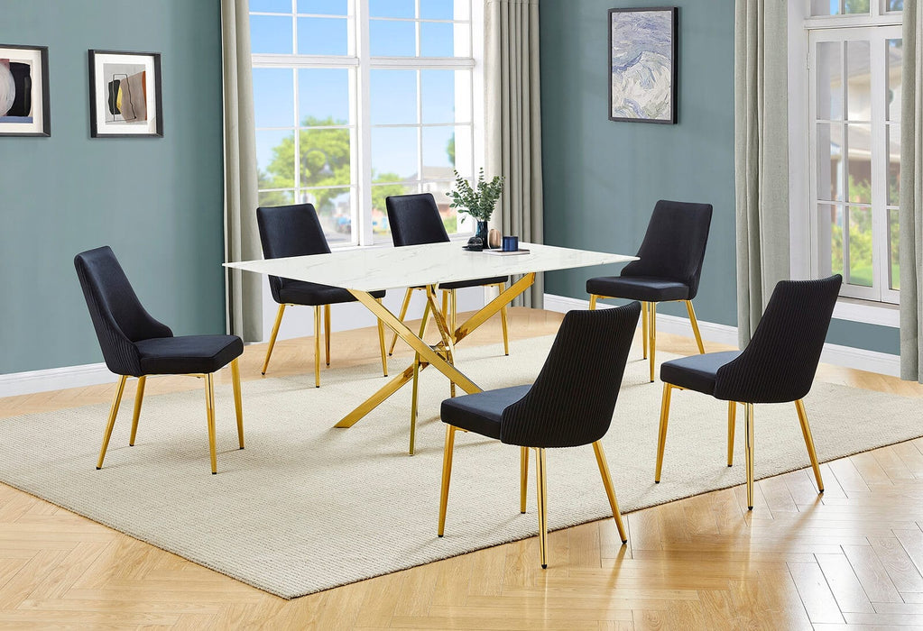 Mariano Furniture - 7 Piece Dining Table Set in Black/Gold - BQ-D242-6SC261 - GreatFurnitureDeal