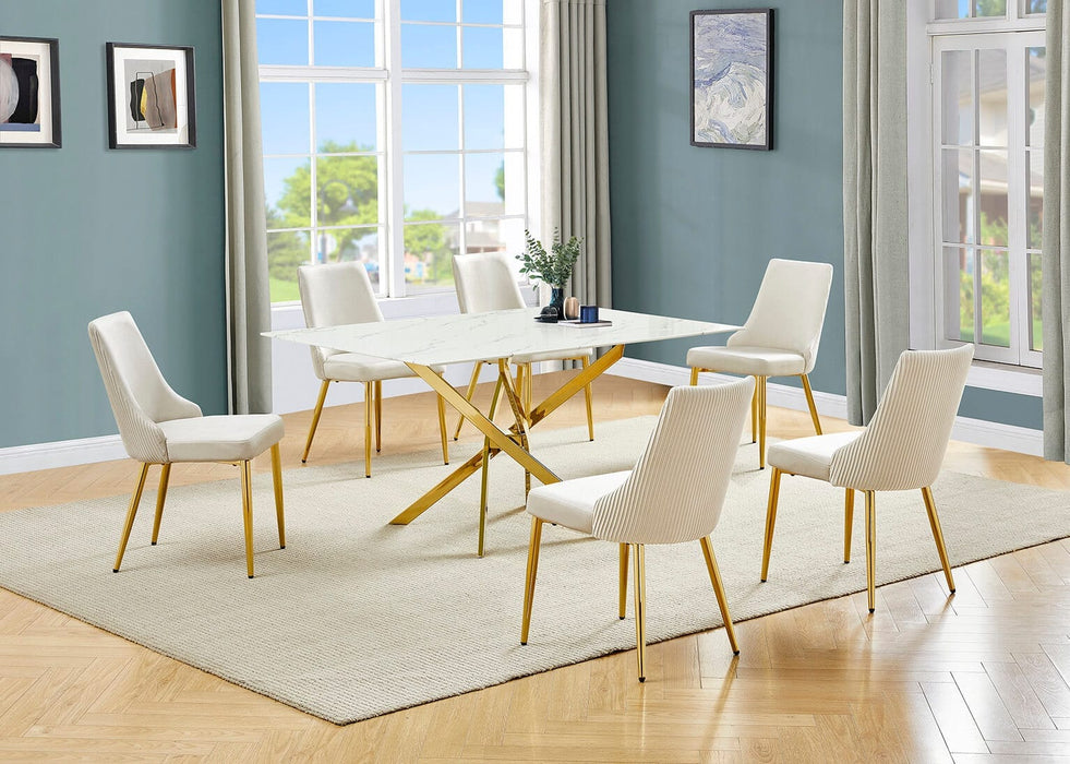 Mariano Furniture - 7 Piece Dining Table Set in Cream/Gold - BQ-D242-6SC262 - GreatFurnitureDeal