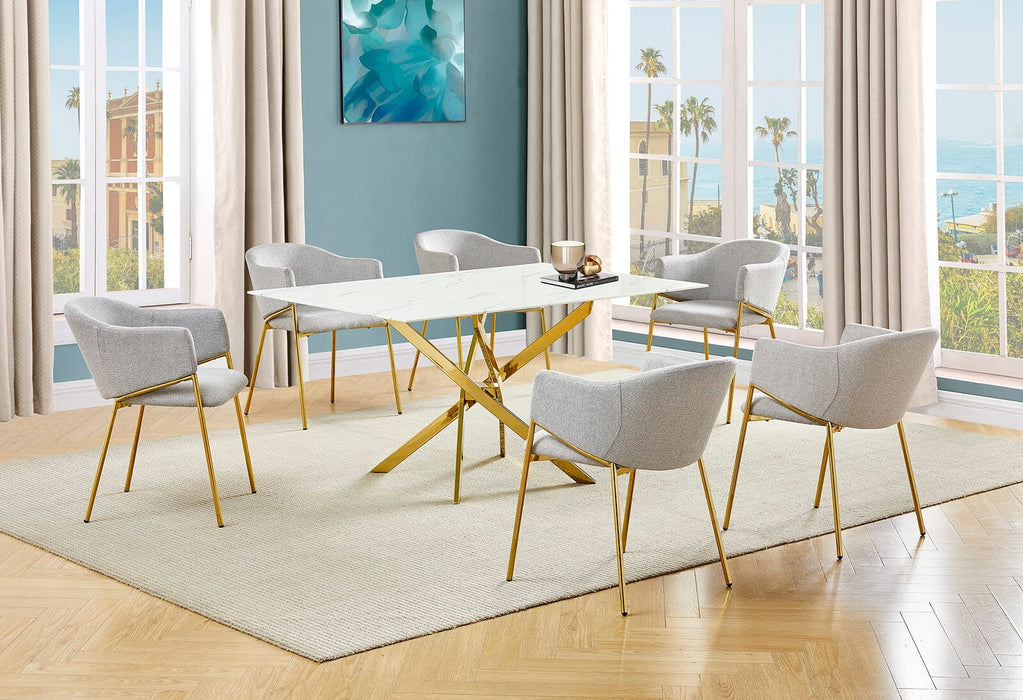 Mariano Furniture - 7 Piece Rectangular Glass Dining Set in Gray/Gold - BQ-D242-6SC263 - GreatFurnitureDeal