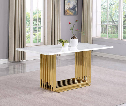 Mariano Furniture - Small White Marble Dining Table in Gold - BQ-D311-DT - GreatFurnitureDeal