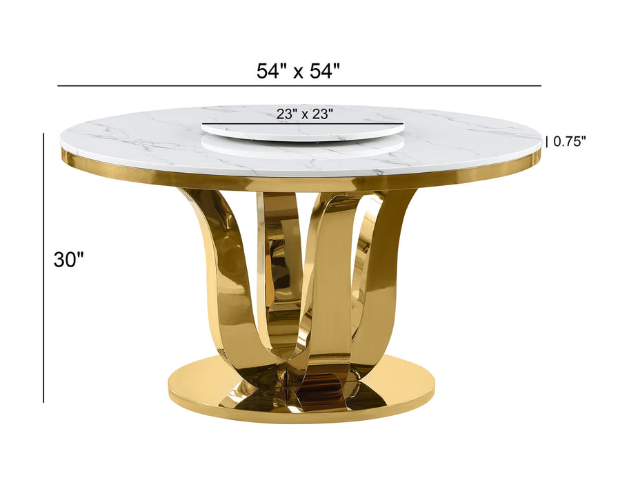 Mariano Furniture - White Marble Dining Table w Lazy Susan in Gold - BQ-D325-DTL - GreatFurnitureDeal