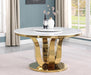 Mariano Furniture - White Marble Dining Table w Lazy Susan in Gold - BQ-D325-DTL - GreatFurnitureDeal